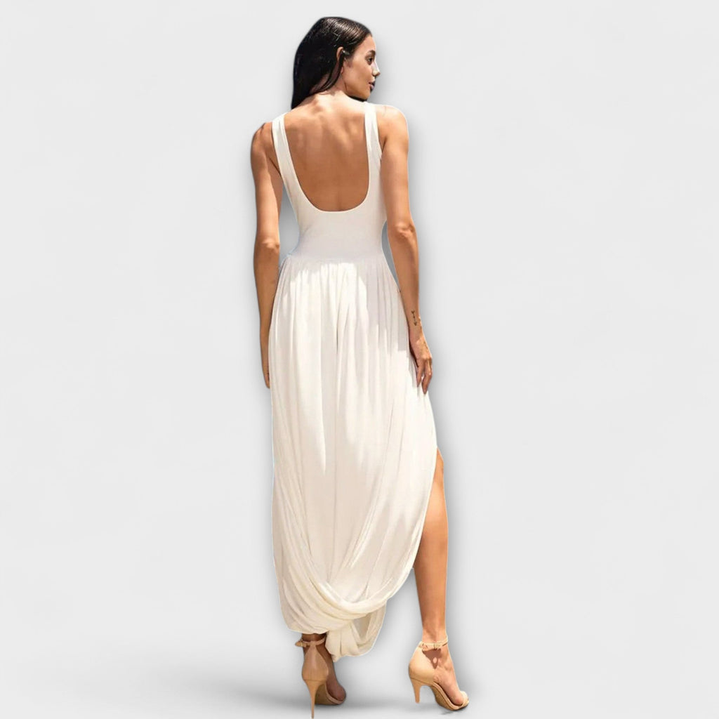 Iris | Maxi dress with draped skirt and side slit