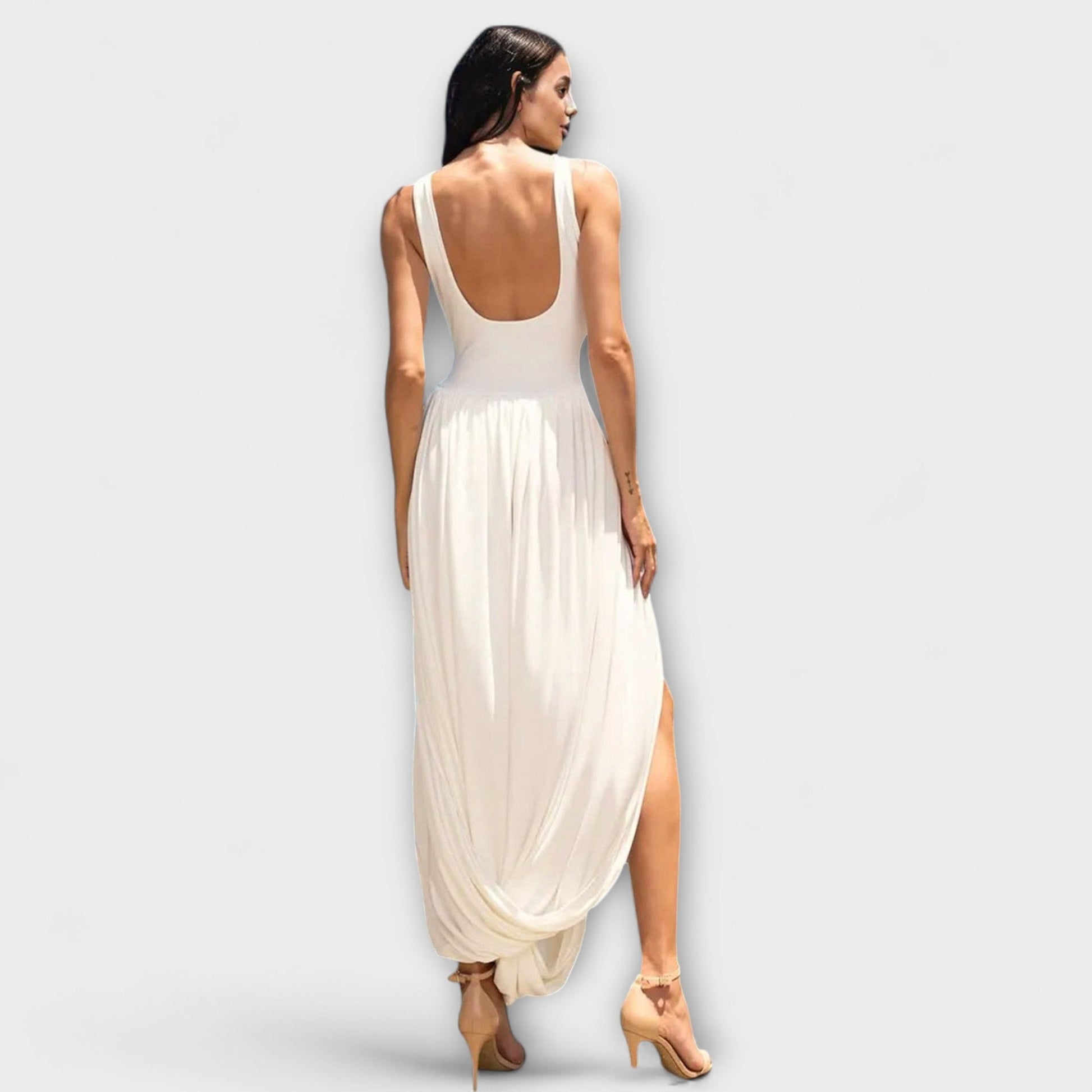 Iris | Maxi dress with draped skirt and side slit