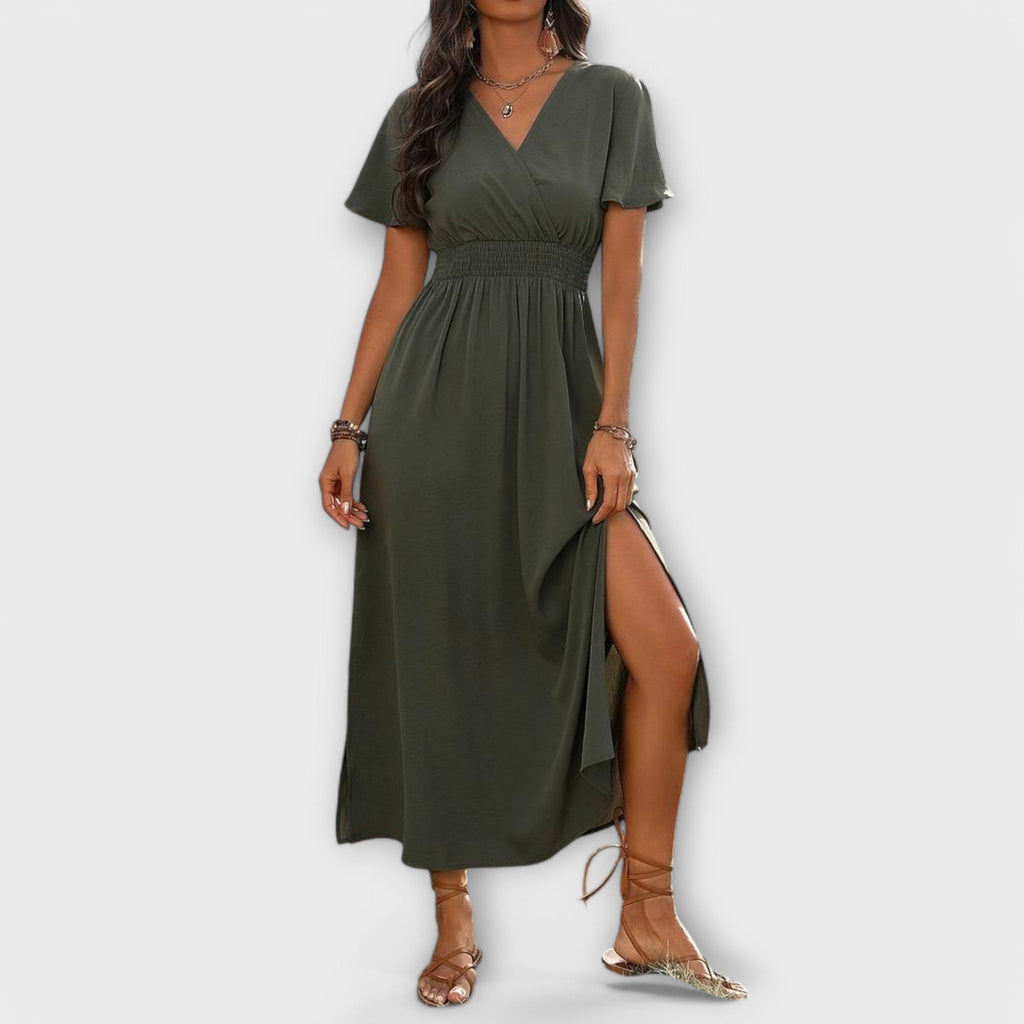 Heather | Elegant Boho Dress with V-Neck and Long Sleeves