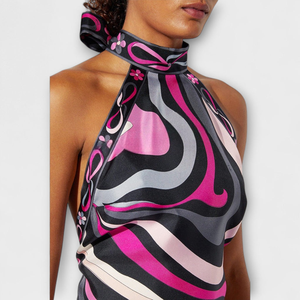 Everly | Halter Top and Asymmetrical Midi Skirt Set