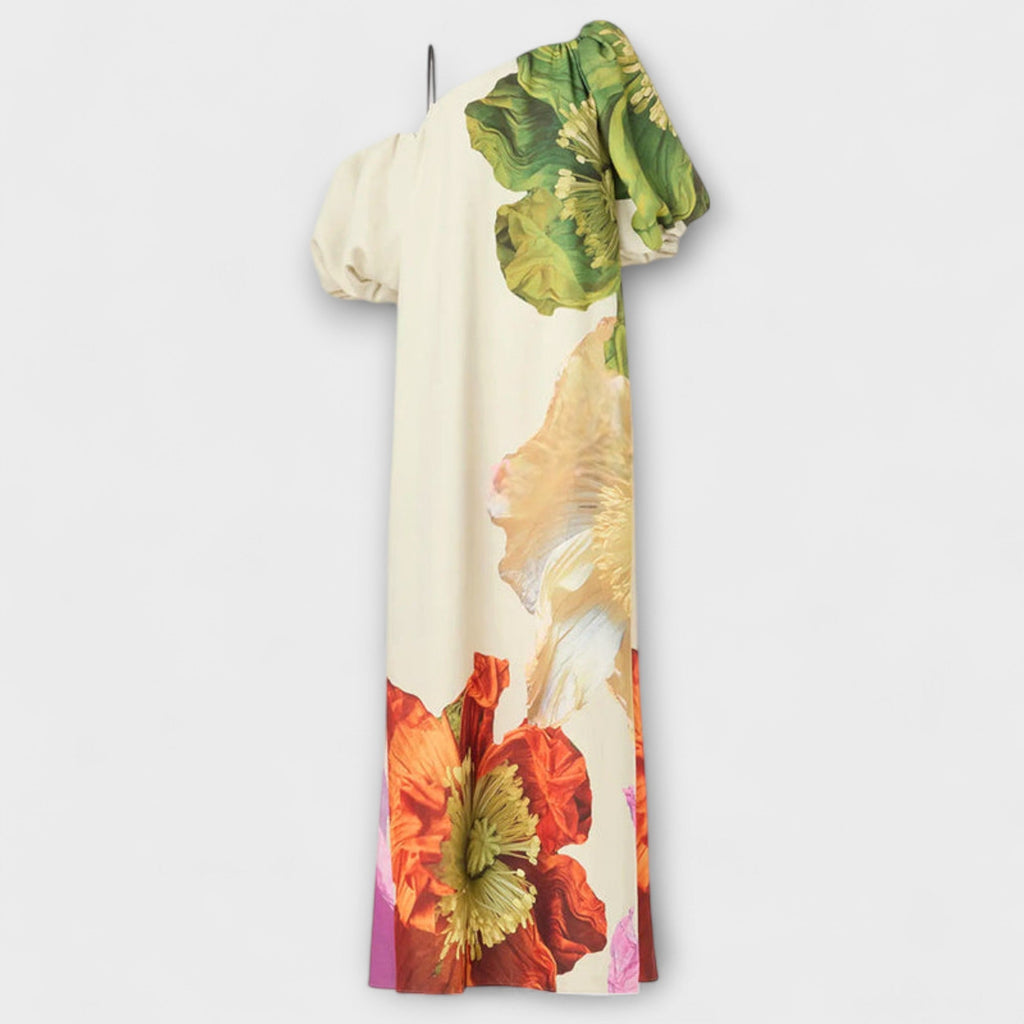 Skylar | Floral Print Maxi Dress, Asymmetrical Neckline and Balloon Sleeves