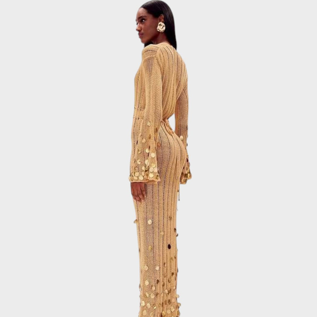 Capri | Elegant Long Crochet Dress with Shiny Details