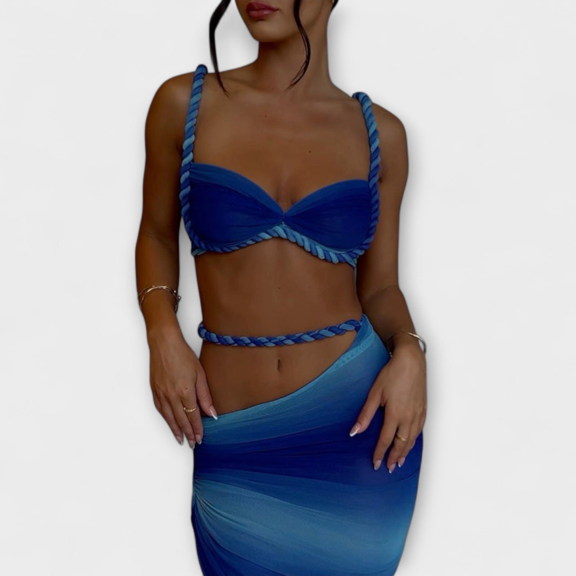 Jane | Stylish Gradient Braided Crop Top & Overskirt Duo