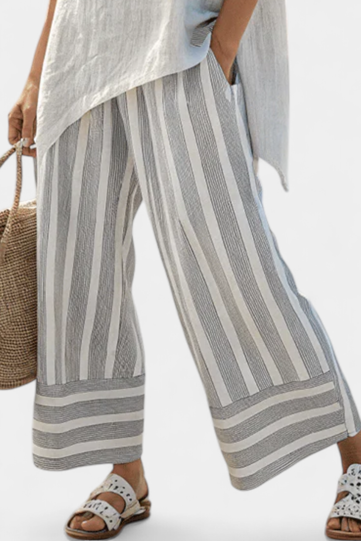 Elle | Elegant Asymmetric Blouse and Striped Trousers